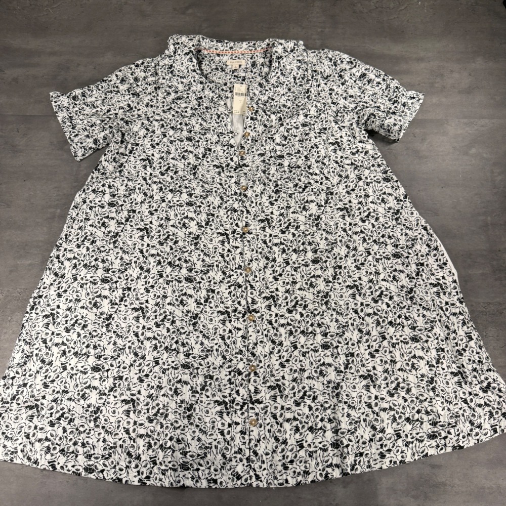 Pilcro Keira Mini Dress Women L Black White Eyelet Floral Button-Down NEW $138